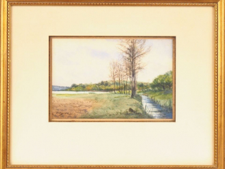 Vente aux enchères C. OGIER. "paysage à la rivière" Aquarelle, signée en bas à gauche  Di