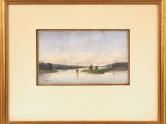 Vente aux enchères C. OGIER. "paysage lacustre" Aquarelle, signée en bas à gauche et daté