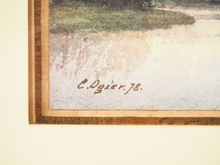 C. OGIER. "paysage lacustre" Aquarelle, signée en bas à gauche et daté