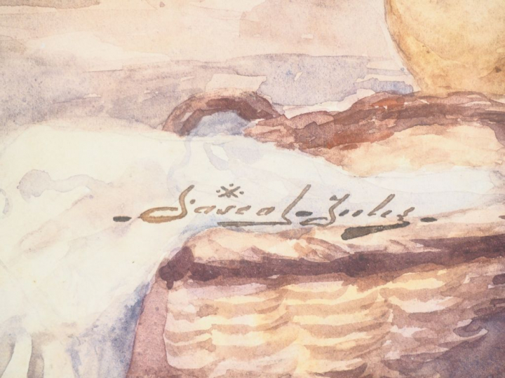 PASCAL JULES. "Conversation" Aquarelle, signée en bas à droite Dim. 29