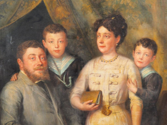 Vente aux enchères Ecole française XIXème.  JN. SILVESTRE  "Portrait de famille" Huile su