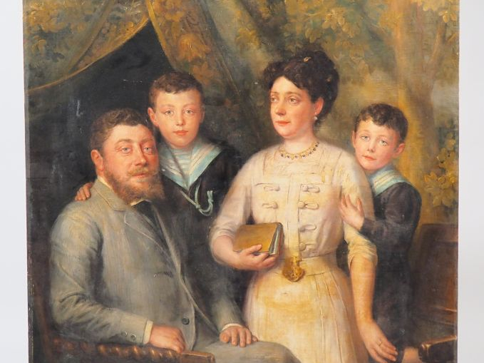 Ecole française XIXème.  JN. SILVESTRE  "Portrait de famille" Huile su