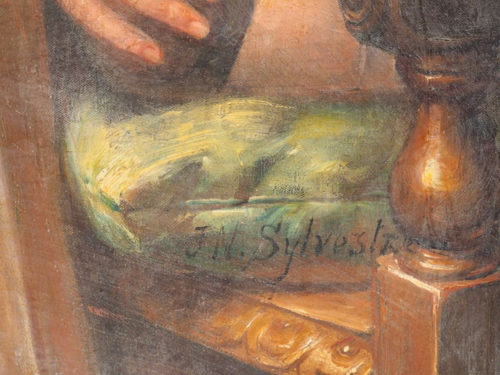 Ecole française XIXème.  JN. SILVESTRE  "Portrait de famille" Huile su