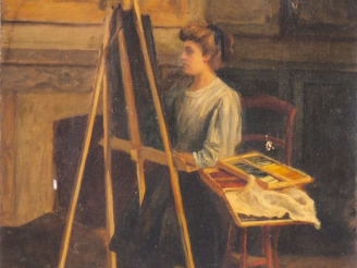 Vente aux enchères M. VALADE.  "l'artiste au chevalet" Huile sur toile, signée en bas à g