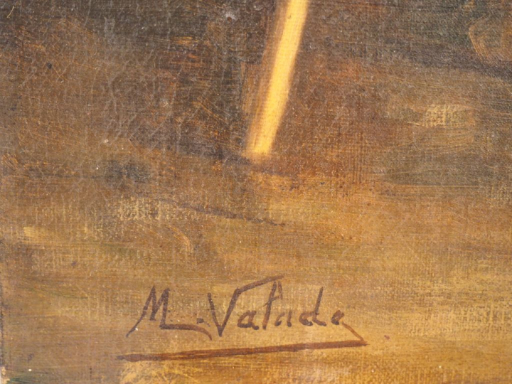 M. VALADE.  "l'artiste au chevalet" Huile sur toile, signée en bas à g