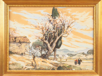 Vente aux enchères Georges VIDAL.  "Paysage du Midi" Gouache, signée en bas à gauche Dim.