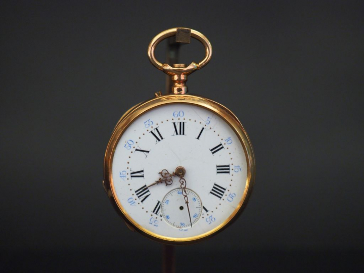 Montre de gousset en or jaune. Cadran à chiffres romains pour les heur