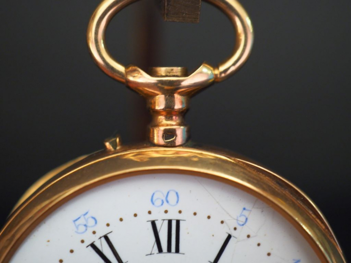 Montre de gousset en or jaune. Cadran à chiffres romains pour les heur