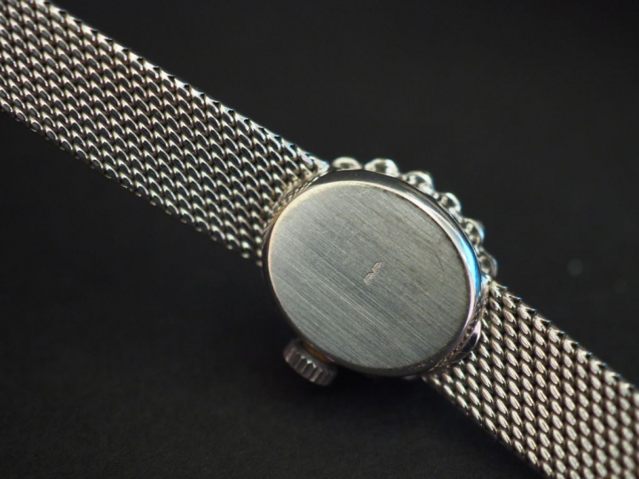 FLAMOR Montre bracelet de dame, boitier et bracelet en or blanc.  Cadr