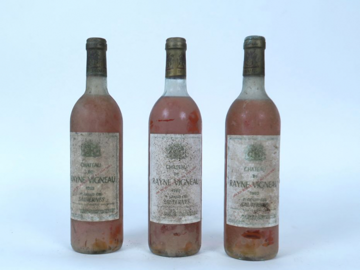 3 BOUTEILLES CHÂTEAU RAYNE VIGNEAU 1er CC SAUTERNES - 1982 - 2 LB/1 HE