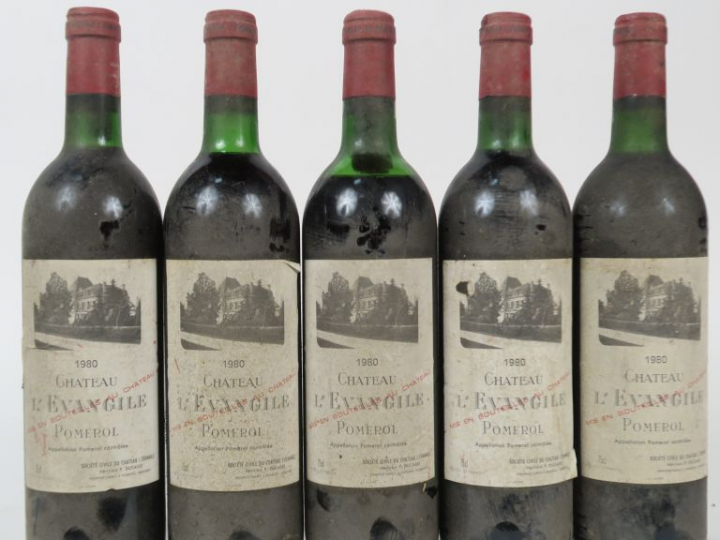 5 BOUTEILLES CHÂTEAU L'EVANGILE POMEROL - 1980 - 4 BG/1 MEP/ES