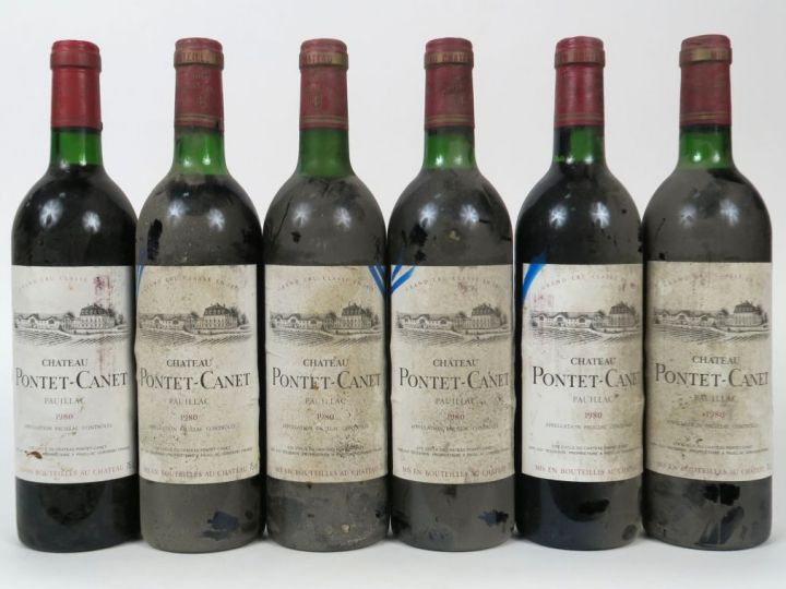 6 BOUTEILLES CHÂTEAU PONTET CANET GCC PAUILLAC - 1980 - 3 BG/3LB/ES/3E