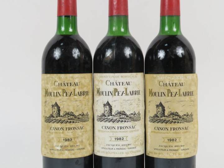 3 BOUTEILLES CHÂTEAU MOULIN PEY LABRIE CANON FRONSAC - 1982 - LB