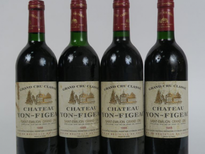 4 BOUTEILLES CHÂTEAU YON FIGEAC GCC ST EMILION - 1988 - 1 LB/1 ES/3 EL