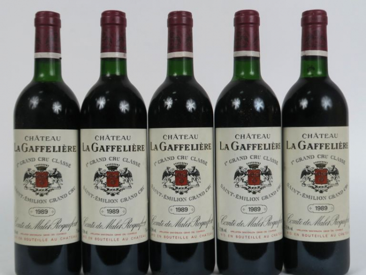 5 BOUTEILLES CHÂTEAU LA GAFFELIERE 1er GCC ST EMILION - 1989 - 2 LB/2 