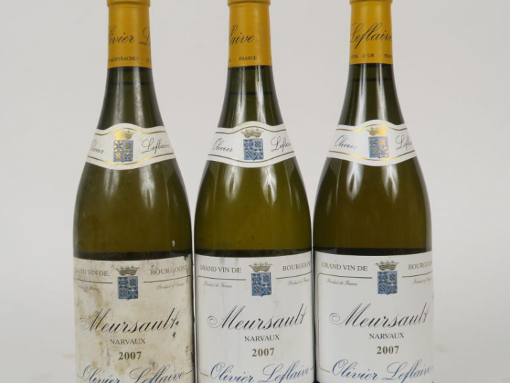 3 BOUTEILLES MEURSAULT NARVAUX OLIVIER LEFLAIVE - 2007 - 1 à 1,5 CM/1 