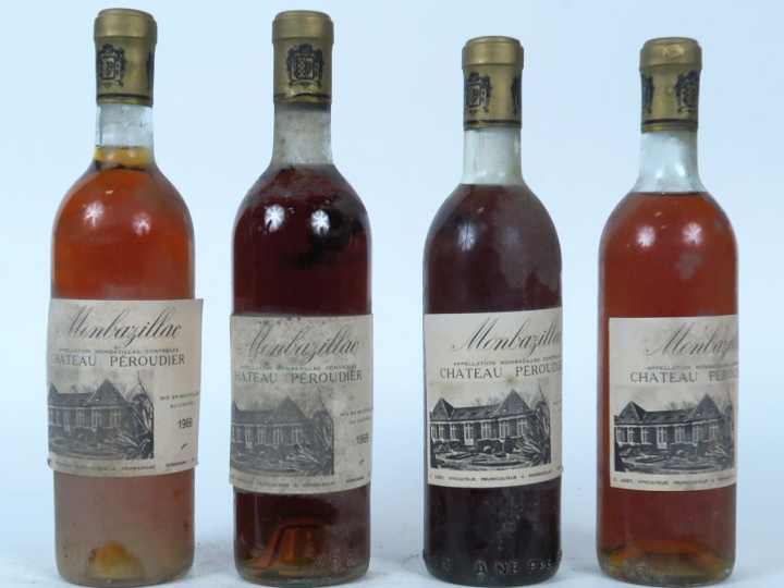 4 BOUTEILLES CHÂTEAU PEROUDIER MONBAZILLAC - 1969 - 2 BG/1 LB/ELS