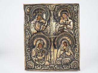 Vente aux enchères Icône de la Vierge à quatre registres. XVIIIe siècle. De gauche à droi