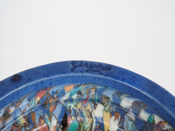 GERBINO. Vase à anses Art Déco en céramique polychrome. H. 32 cm