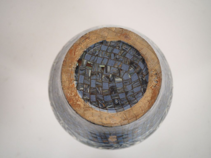 GERBINO.  Vase ovoide en céramique polychrome de Vallauris Signé H. 24