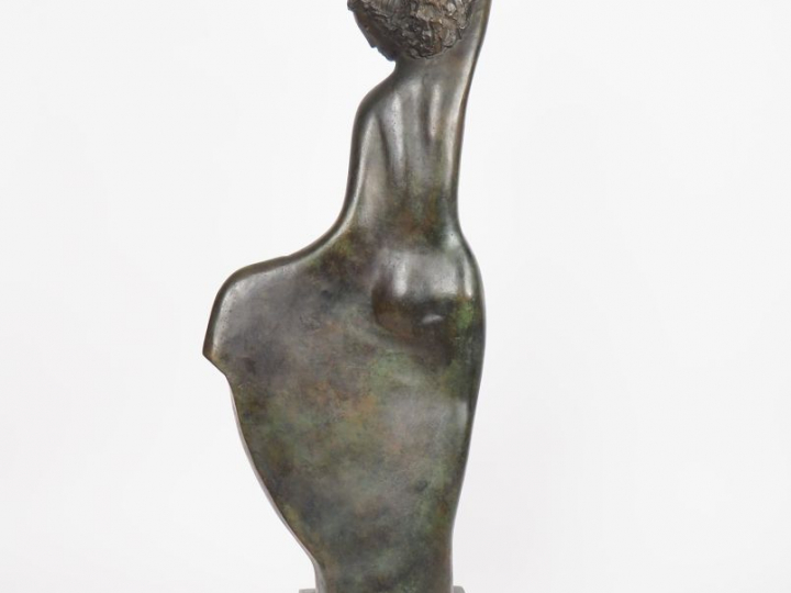 Edouard CAZAUX. "Femme nue à la draperie" Grande sculpture en bronze à