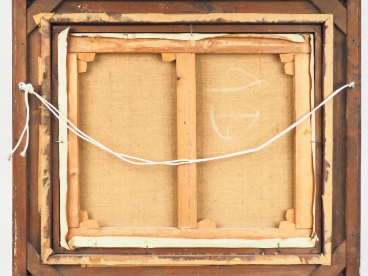 PAUL HUGUES.  "Intérieur Louis XV"  Huile sur toile, signée en bas à d