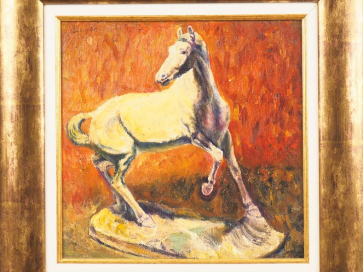 Celso LAGAR. "le cheval" Huile sur toile, marouflée sur carton signée 