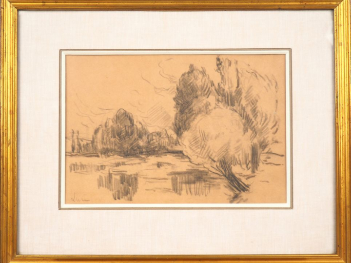 Maximilien LUCE. "paysage" Dessin au crayon, signé en bas à gauche Dim