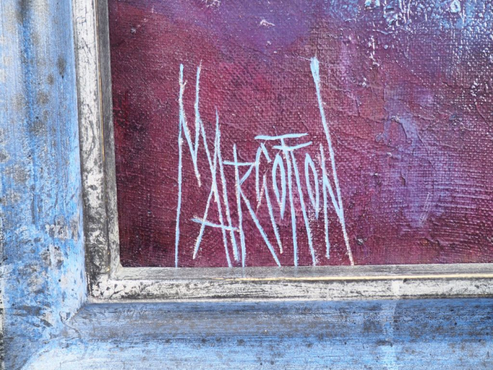 René MARGOTTON. "Les fleurs du petit mas" Huile sur toile, signée en b