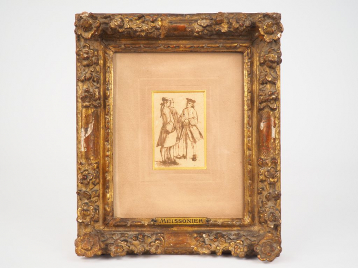 MEISSONNIER. (attribué à). "gentilhommes" Dessin à la plume