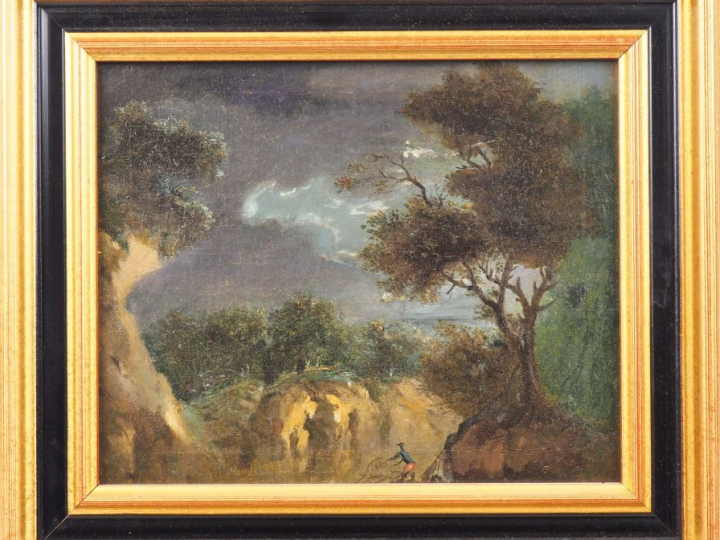 Ecole française XIXème. "paysage animé" Huile sur toile, réentoilée 23