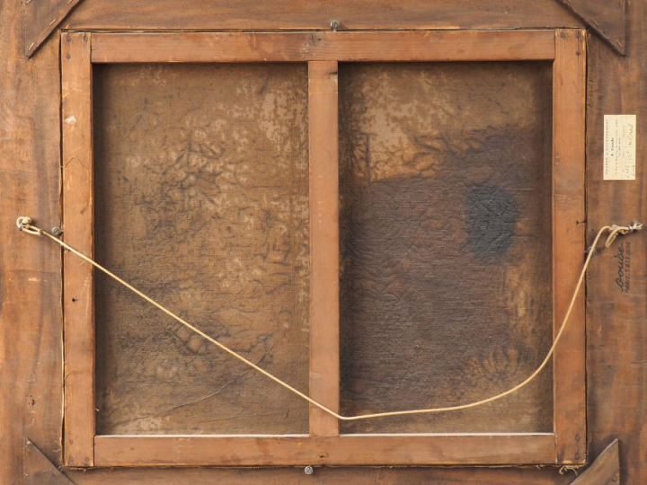 Ecole française fin XIXème. "paysanne cheminant en lisière de forêt" H