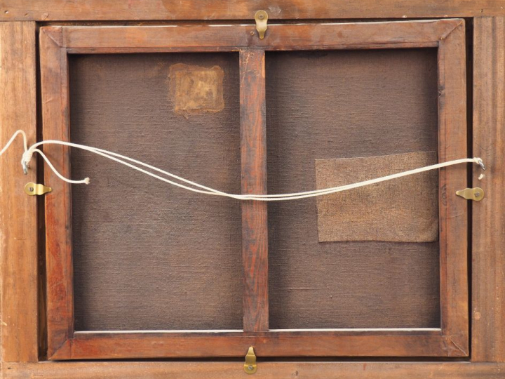 Ecole française 1900. "jeune femme cheminant en lisière de forêt".  Hu