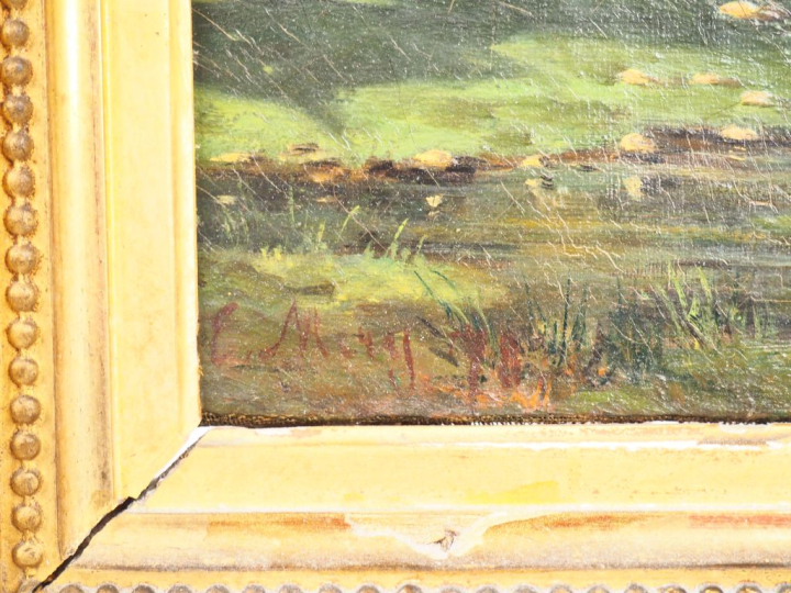 Ecole française fin XIXème  "paysanne et sa vache devant une maison de