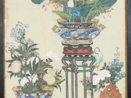 Chine, XVIIIe siècle,  Importante peinture à l’encre et couleurs sur s