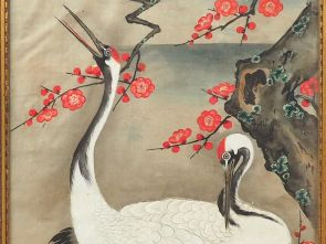 Chine, XXe siècle,  Ensemble de quatre tentures sur soie à décor de fl