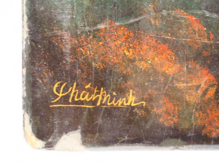 Vietnam, XXe siècle Panneau en laque polychrome, rehauts d’or et d’arg