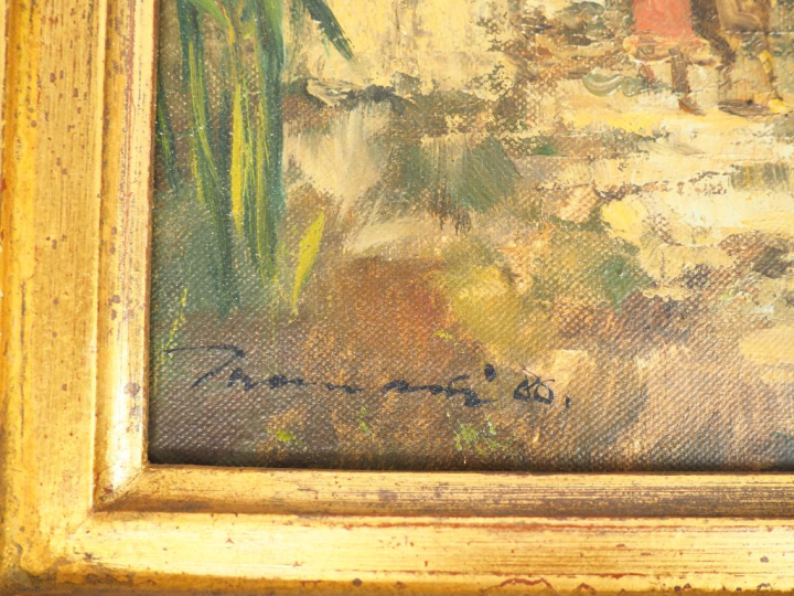 Indochine, vers 1930, Deux huiles sur toile représentant une scène de 