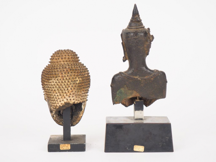 Siam Ayuttayah, XVIIe siècle,  Ensemble en bronze comprenant une tête 