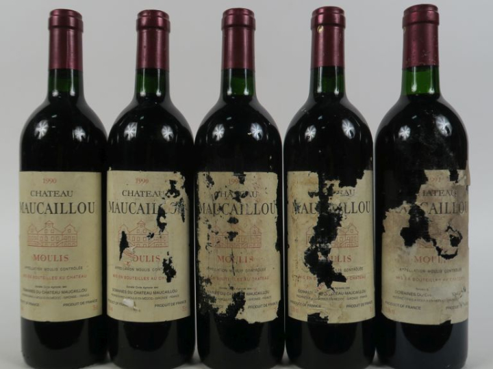 5 BOUTEILLES CHÂTEAU MAUCAILLOU MOULIS : 4 de 1990 3 EA -1 de 1991 EA/