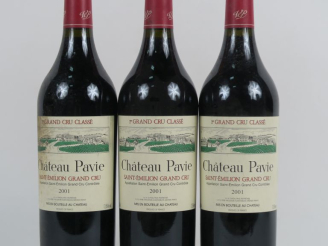 Vente aux enchères 3 BOUTEILLES CHÂTEAU PAVIE 1er GCC ST EMILION - 2001 - 1 ELT