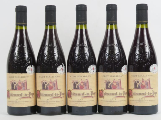 Vente aux enchères 5 BOUTEILLES CHÂTEAUNEUF DU PAPE CLOT MALIBRAN - 2011