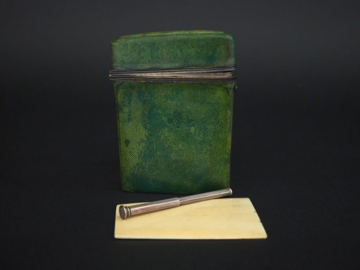 2 différents étuis rectangulaires XIXème en galuchat vert, monture en 