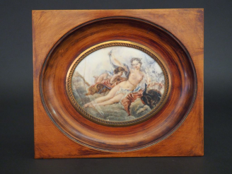 Vente aux enchères C. BLANCHE-DILLOT.  Miniature de style Louis XVI "allégorie". Signée e