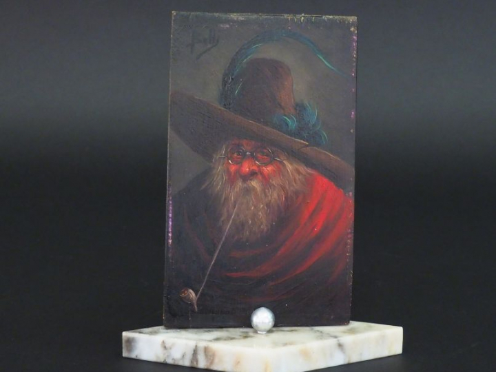 BELLI. "Le fumeur de pipe" Huile sur panneau, signée en haut à gauche 