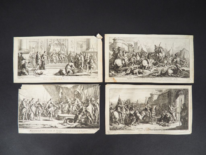 Ensemble de 21 gravures XVIIIème en noir sur l'histoire de Toulouse. D