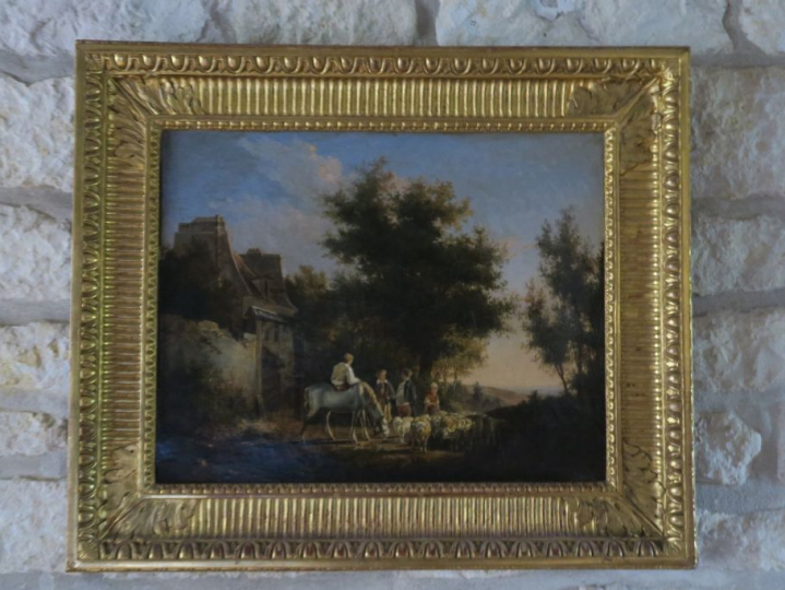 Léopold LE PRINCE. "scène pastorale" Huile sur toile signée en bas à g
