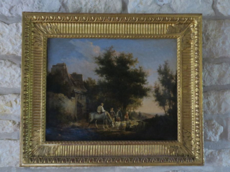 Vente aux enchères Léopold LE PRINCE. "scène pastorale" Huile sur toile signée en bas à g