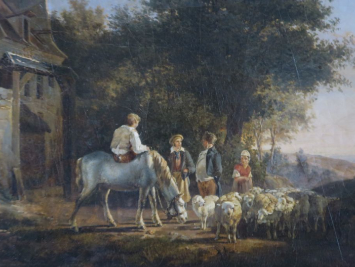Léopold LE PRINCE. "scène pastorale" Huile sur toile signée en bas à g