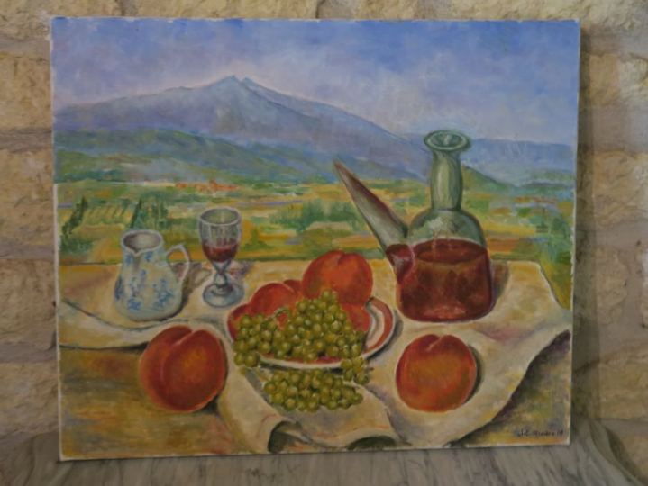 RIVIERE.  "nature morte aux fruits"  Huile sur toile signée en bas à d